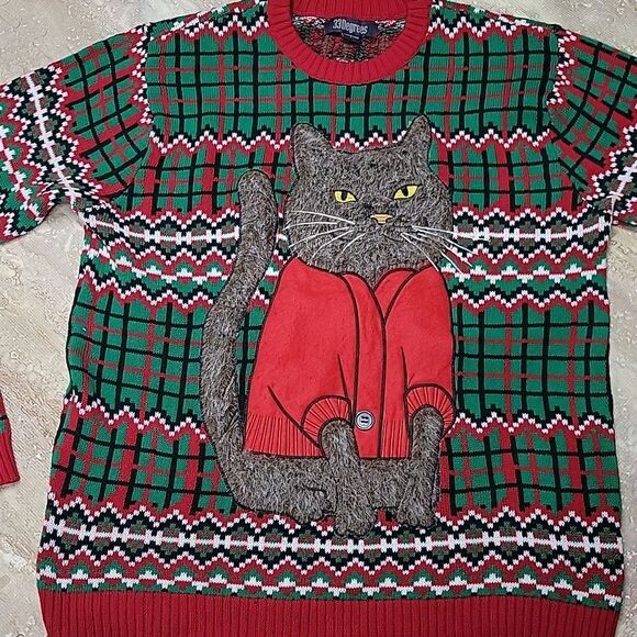 33 DEGREES MENS COTTON SWEATSHIRT WITH CAT ALSO HOLIDAY LIKE - SIZE L - Picture 2 of 6